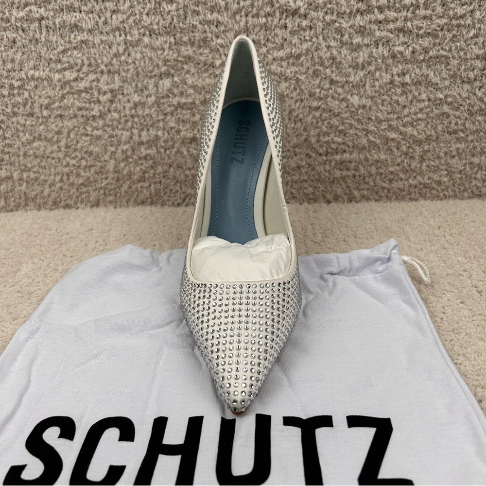 Schutz Heels Womens 7B Lou Crystal White Rhinestones Pointed Toe Bridal Pumps - Picture 2 of 8